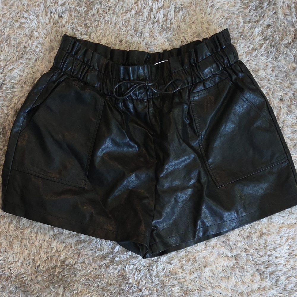Black Faux Leather Women's Shorts